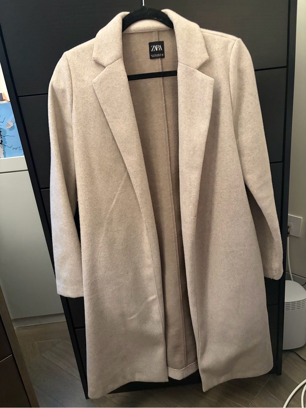 Zara Cream Open-Front Wool-Blend Long Trench Coat